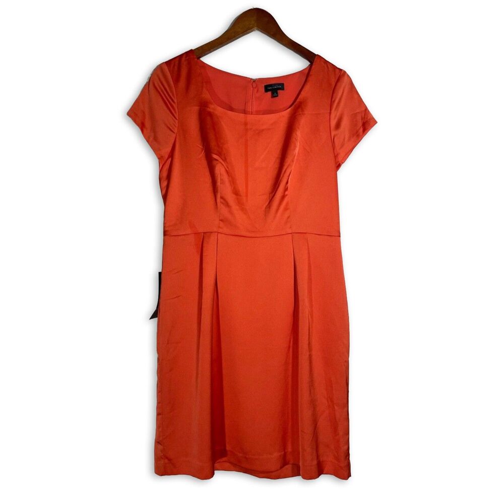 NWT The Limited Coral Orange Sheath Dress Cap Sleeve Pleated Skirt Cocktail 8